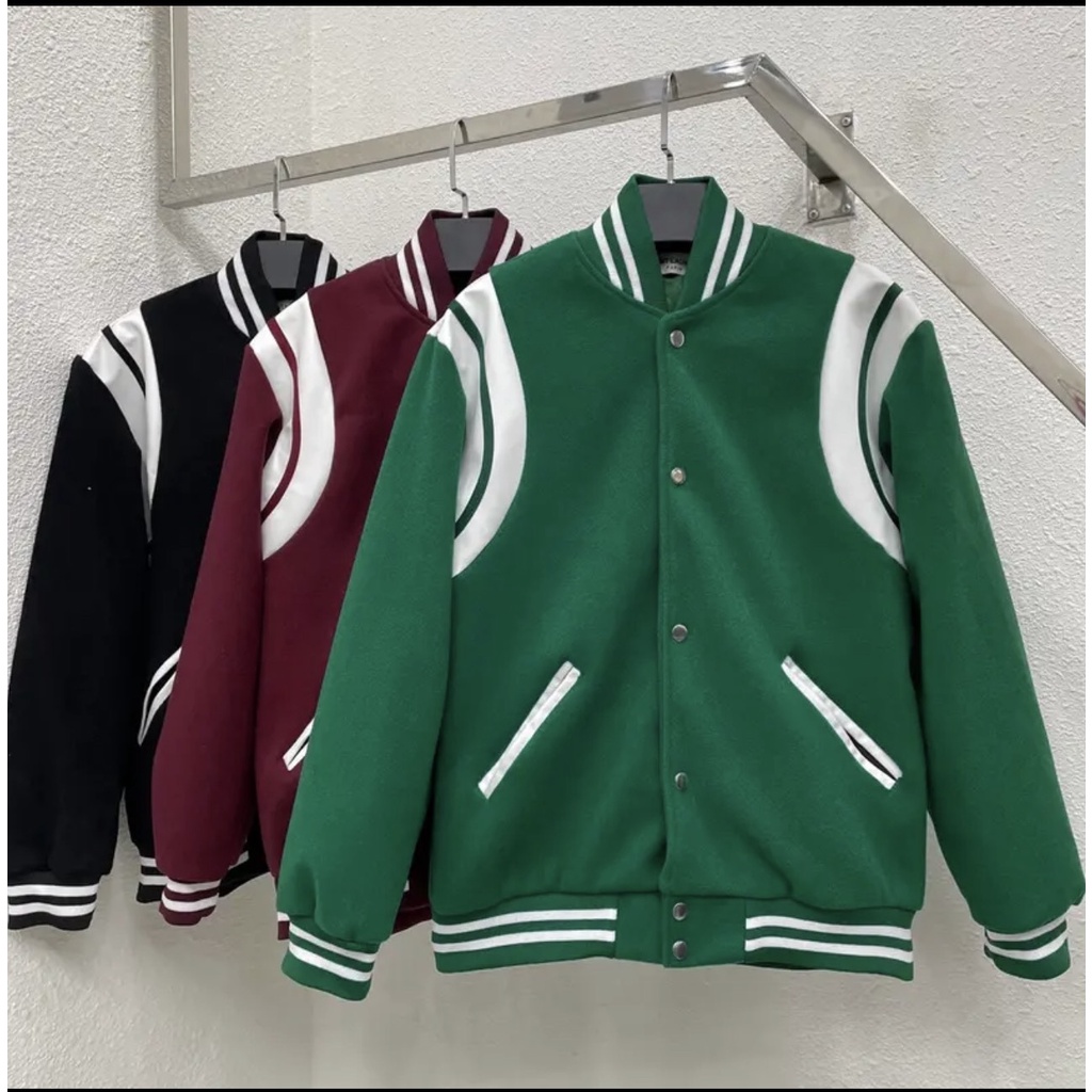 Áo Khoác 2 Lớp Nỉ Dạ Phối Da PU Áo Bomber Varsity Jacket Nam Nữ Chất Dạ 2 lớp MS01