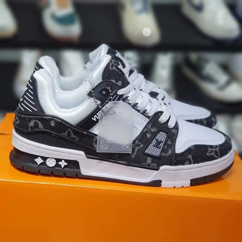 Giày LV Louis Vuitton Trainer Black White, Giày Sneaker LV Nam Nữ Mẫu Mới Hot Hit 2 Phiên Bản Màu Sắc Hàng Cao Cấp