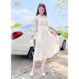 V2692 Váy đầm xoè cổ sơ mi trắng phối đai eo nhẹ nhàng thanh lịch mặc đi làm đi chơI, thiết kế cao cấp- CHÍNH HÃNG DVC