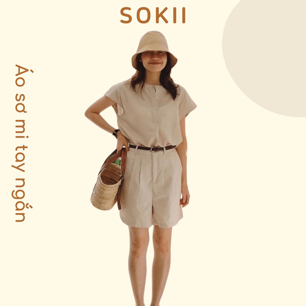 Áo sơ mi tay ngắn Sokii Áo sơ mi tay hến chất linen nhẹ thoáng