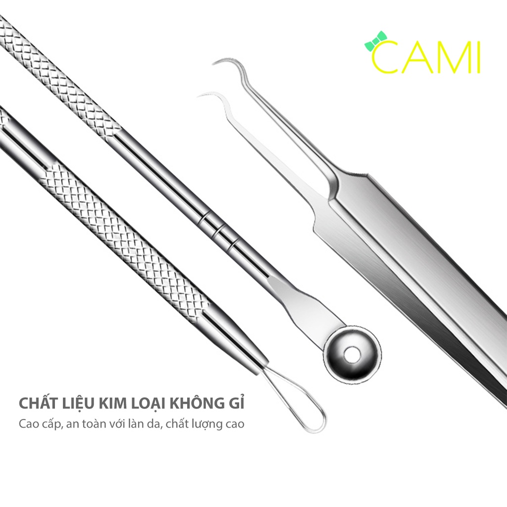 Bộ dụng cụ nặn mụn đa năng, 3 món đa dạng dễ dàng loại bỏ mụn cứng đầu, hộp nhựa chắc chắn dễ bảo quản - Cami - CMPK345