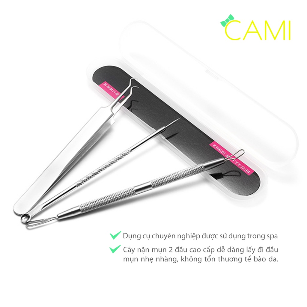 Bộ dụng cụ nặn mụn đa năng, 3 món đa dạng dễ dàng loại bỏ mụn cứng đầu, hộp nhựa chắc chắn dễ bảo quản - Cami - CMPK345