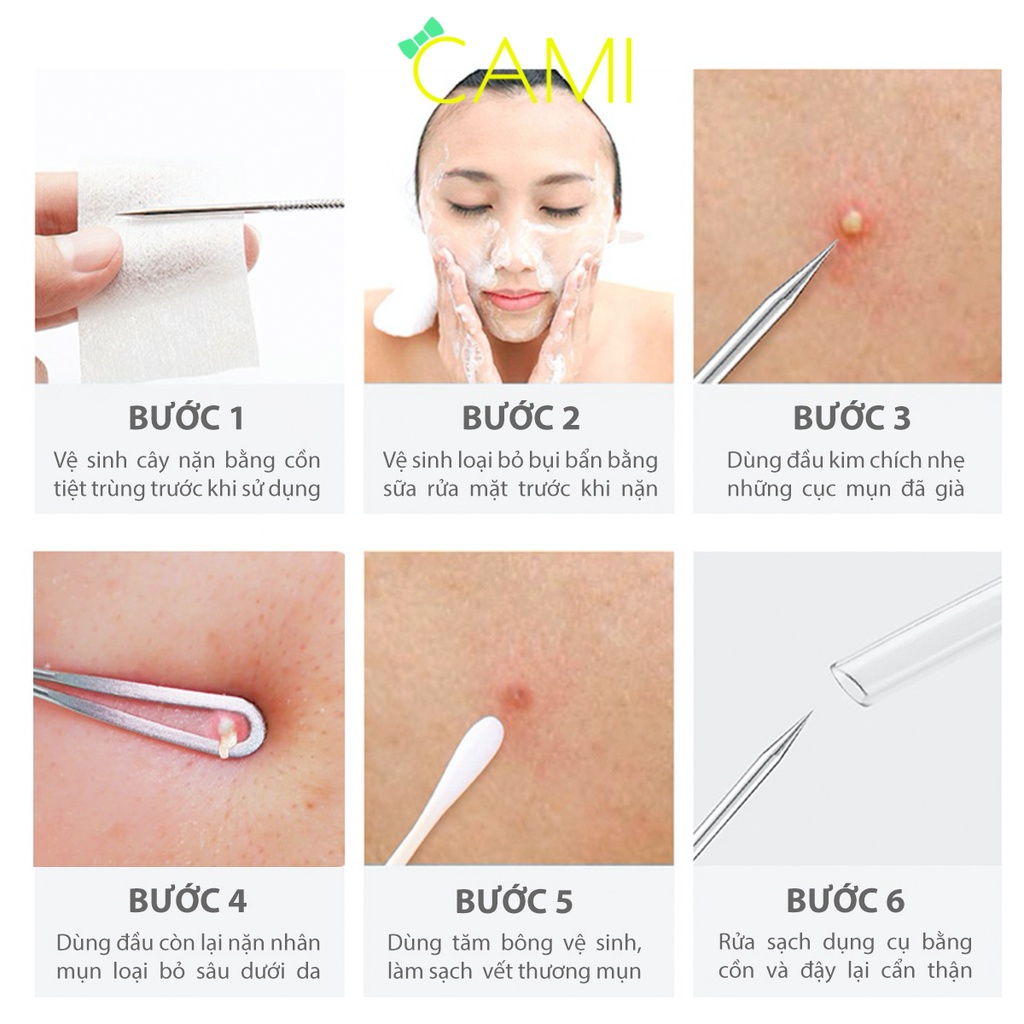 Bộ dụng cụ nặn mụn đa năng, 3 món đa dạng dễ dàng loại bỏ mụn cứng đầu, hộp nhựa chắc chắn dễ bảo quản - Cami - CMPK345