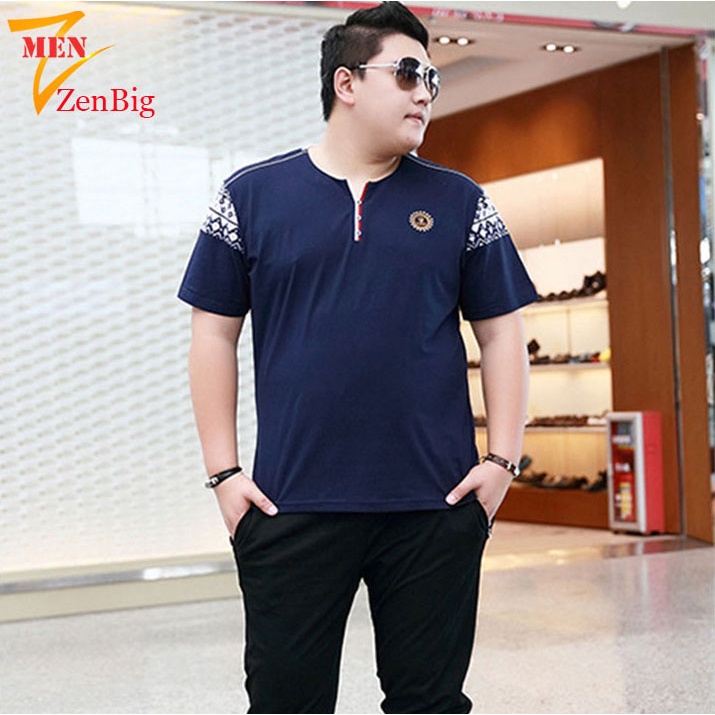 Áo thun nam big size ngắn tay ZENBIG không cổ dành cho người béo người mập, kích thước lớn 3XL- 7XL (80-140kg)