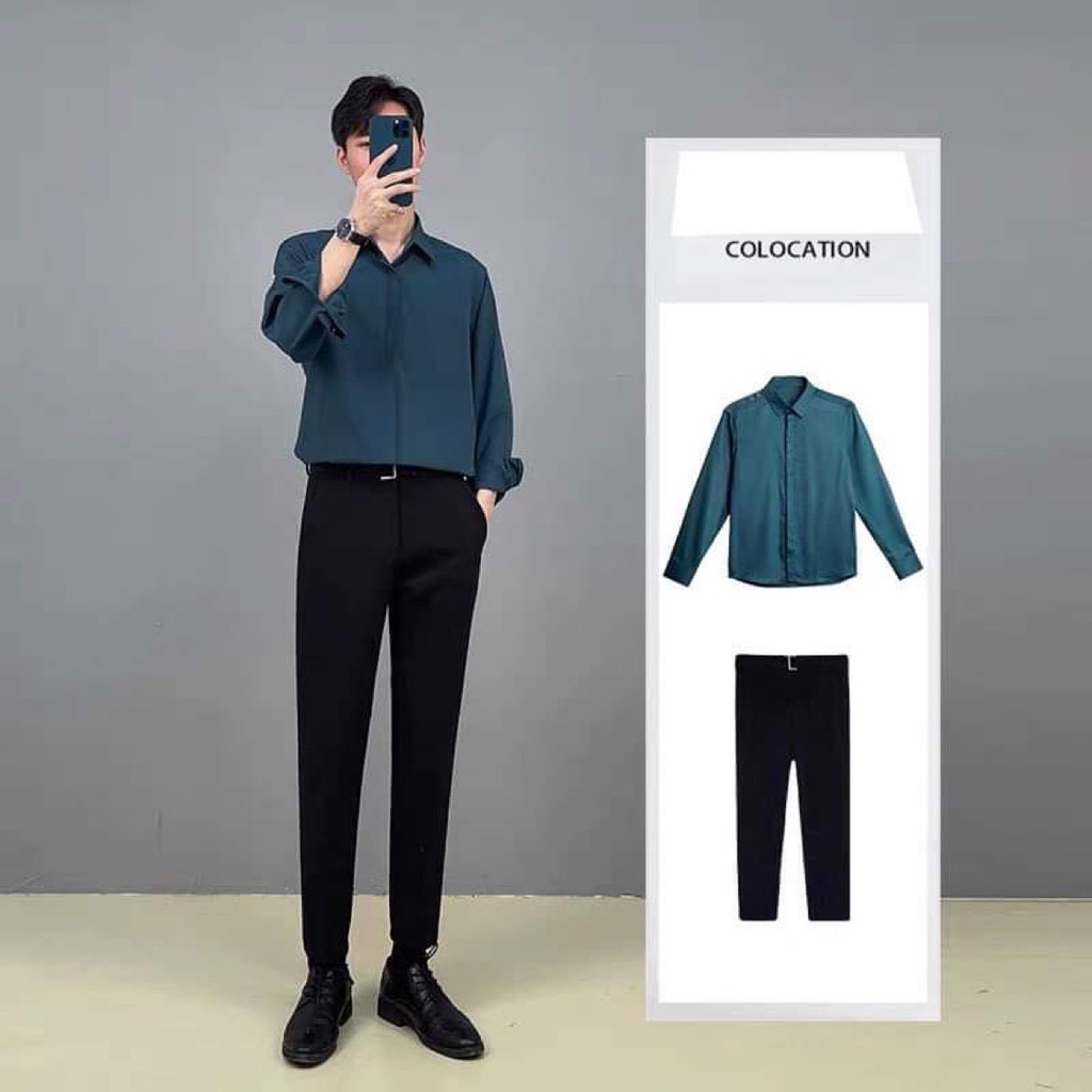 Áo sơ mi nam giấu cúc cao cấp , cổ bẻ dáng ôm body , chất lụa cotton không nhăn không bai ko xù , phong cách trẻ trung