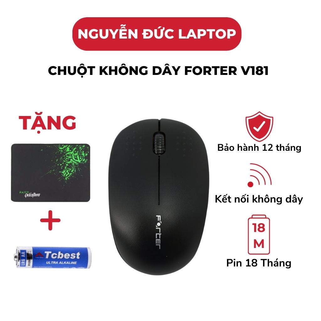 Chuột Không Dây Forter V181, Chuột USB Wireless Laptop, Macbook. Tặng kèm bàn di chuột - bảo hành 12 tháng 1 đổi 1