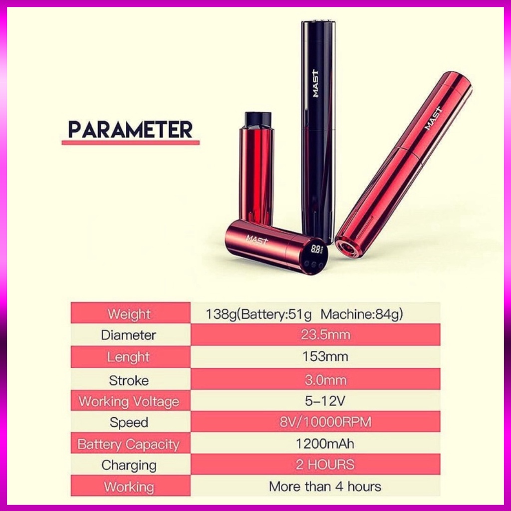 Máy Pen Mast Y22 mini tích điện phun xăm Thẩm Mỹ- Phun môi Nhanh 15 phút