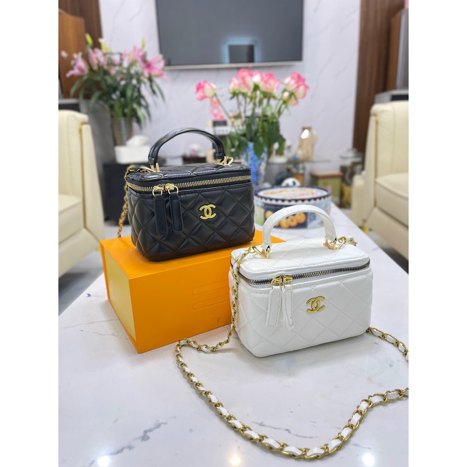 Túi cốp hoa trà trần chám da mềm có quai cầm size 20
