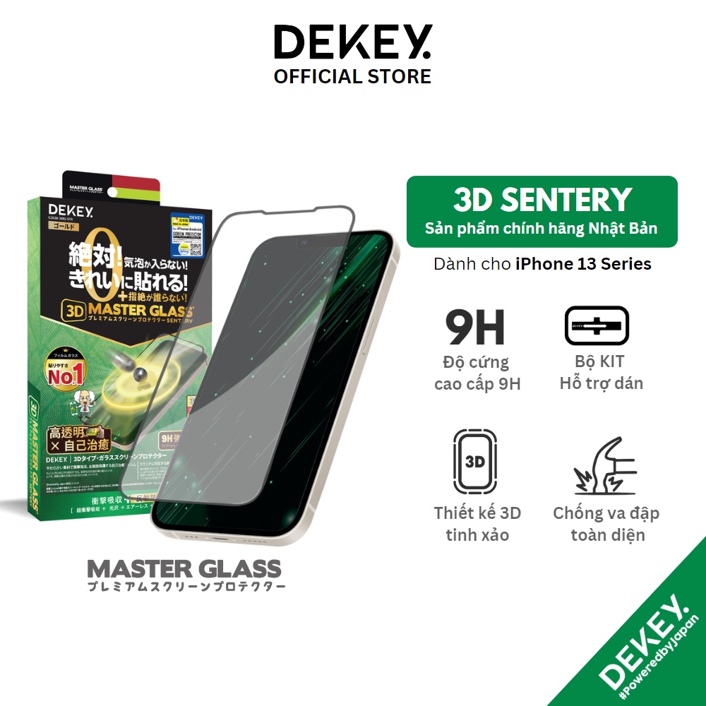 Kính Cường Lực 9H Dekey 3D Master Glass Sentery Có Khung Hỗ Trợ Dán Cho IPhone 13/ 13Pro/ 13ProMax/ 13Mini