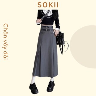 Chân váy dài ulzzang Sokii Chân váy chữ a dáng dài 2 cạp chất ruby phong cách hàn quốc