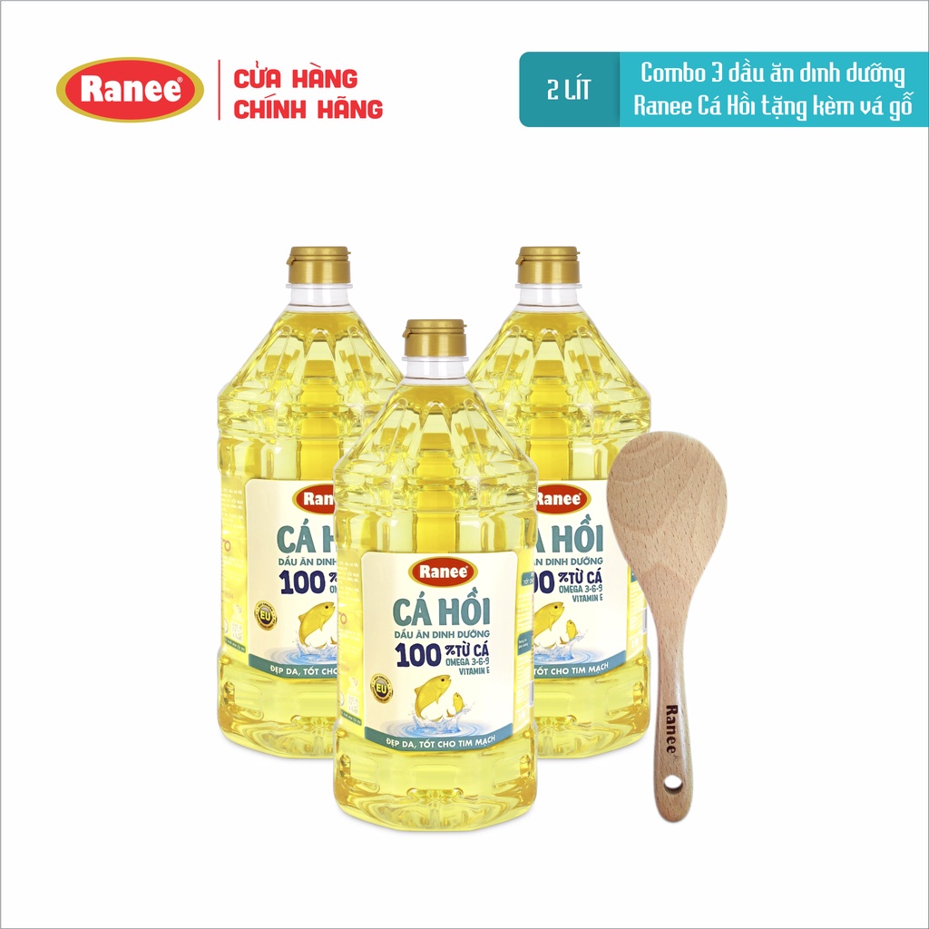 Combo 3 chai Ranee CÁ HỒI 2 lít tặng 1 vá gỗ cao cấp Ranee