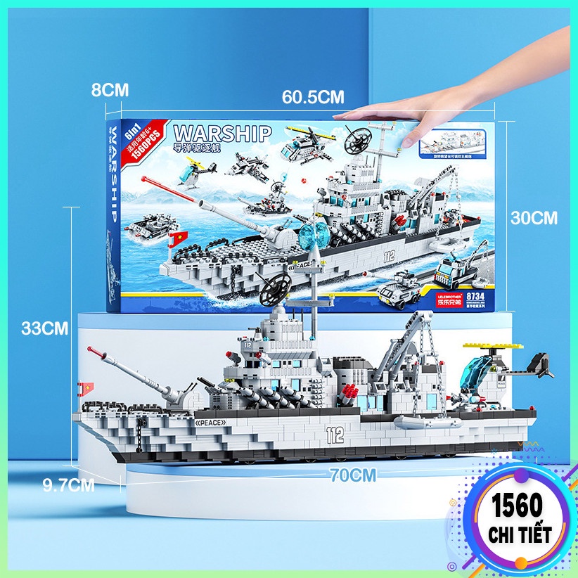Bộ đồ chơi lắp ráp Lego Tàu Chiến TC 1560 Chi Tiết, Kèm Xếp Hình Lego Máy Bay, Xe tăng, Trực Thăng