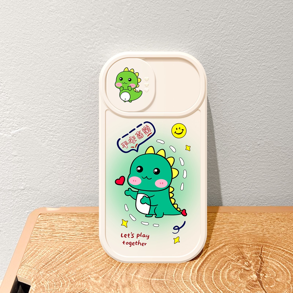 Ốp iphone nắp trượt tròn Happy Frog khủng long dễ thương iphone 14 13 13pro 13Promax 6 6S 7 8 7Plus 8Plus IX XR XSMAX