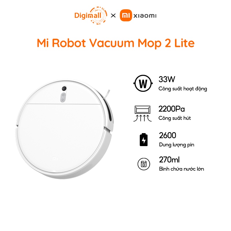 Robot hút bụi Xiaomi Vacuum Mop 2 Lite 25 cảm biến chính xác, dung tích 450ml lực hút 2200 P.a