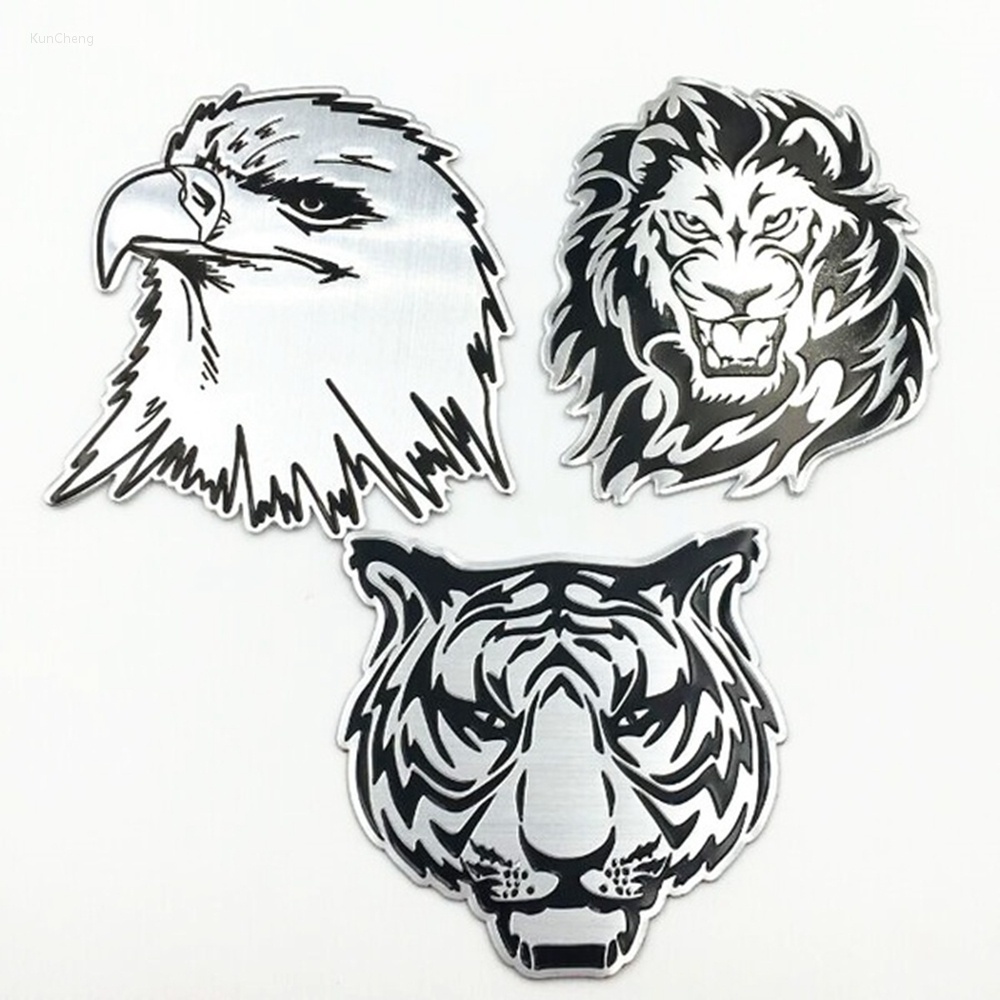 Logo kim loại - Tem nhôm Dán Trang Trí Hình Đầu Hổ Sư Tử Đại Bàng 3D