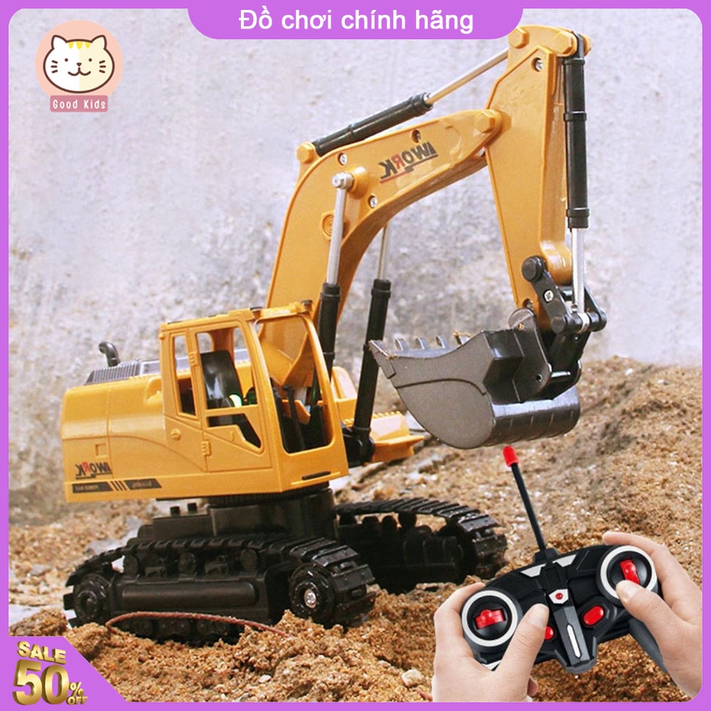 Đồ chơi trẻ em máy xúc điều khiển từ xa có gầu sắt, bánh xích, đồ chơi điều khiển từ xa cho bé.