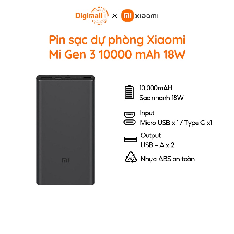Pin sạc dự phòng Xiaomi Mi Gen 3 10000 mAh 18W - Hỗ trợ sạc nhanh