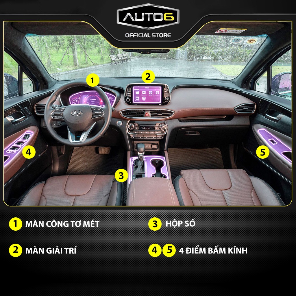 Bộ 5 chi tiết Film PPF trong suốt dán xe HUYNDAI Santafe 2019-2020 chống xước bảo vệ nội thất ô tô - AUTO6