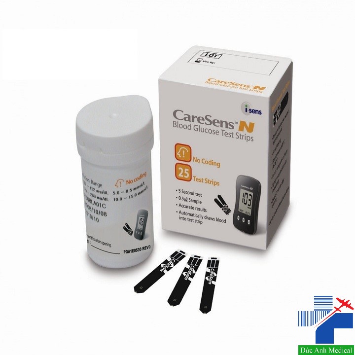 QUE THỬ ĐƯỜNG HUYẾT CARESENT HÀN QUỐC CHÍNH HÃNG dạng hộp 25 que