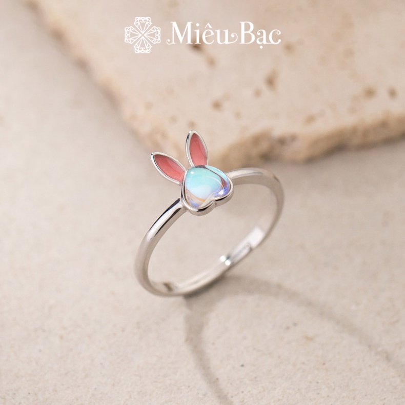 Nhẫn bạc nữ Miêu Bạc thỏ đá mặt trăng moonstone freesize chất liệu s925 phụ kiện trang sức nữ N000899