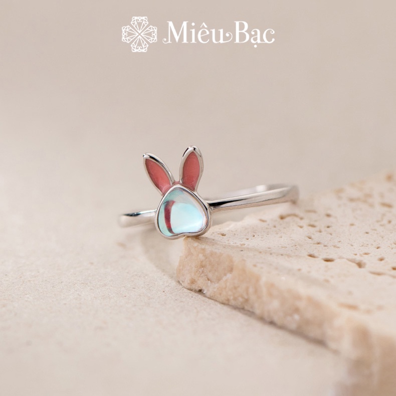 Nhẫn bạc nữ Miêu Bạc thỏ đá mặt trăng moonstone freesize chất liệu s925 phụ kiện trang sức nữ N000899