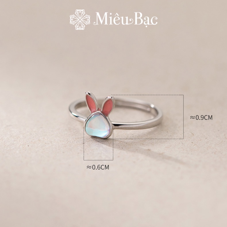 Nhẫn bạc nữ Miêu Bạc thỏ đá mặt trăng moonstone freesize chất liệu s925 phụ kiện trang sức nữ N000899