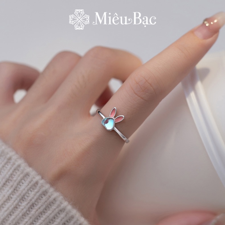 Nhẫn bạc nữ Miêu Bạc thỏ đá mặt trăng moonstone freesize chất liệu s925 phụ kiện trang sức nữ N000899