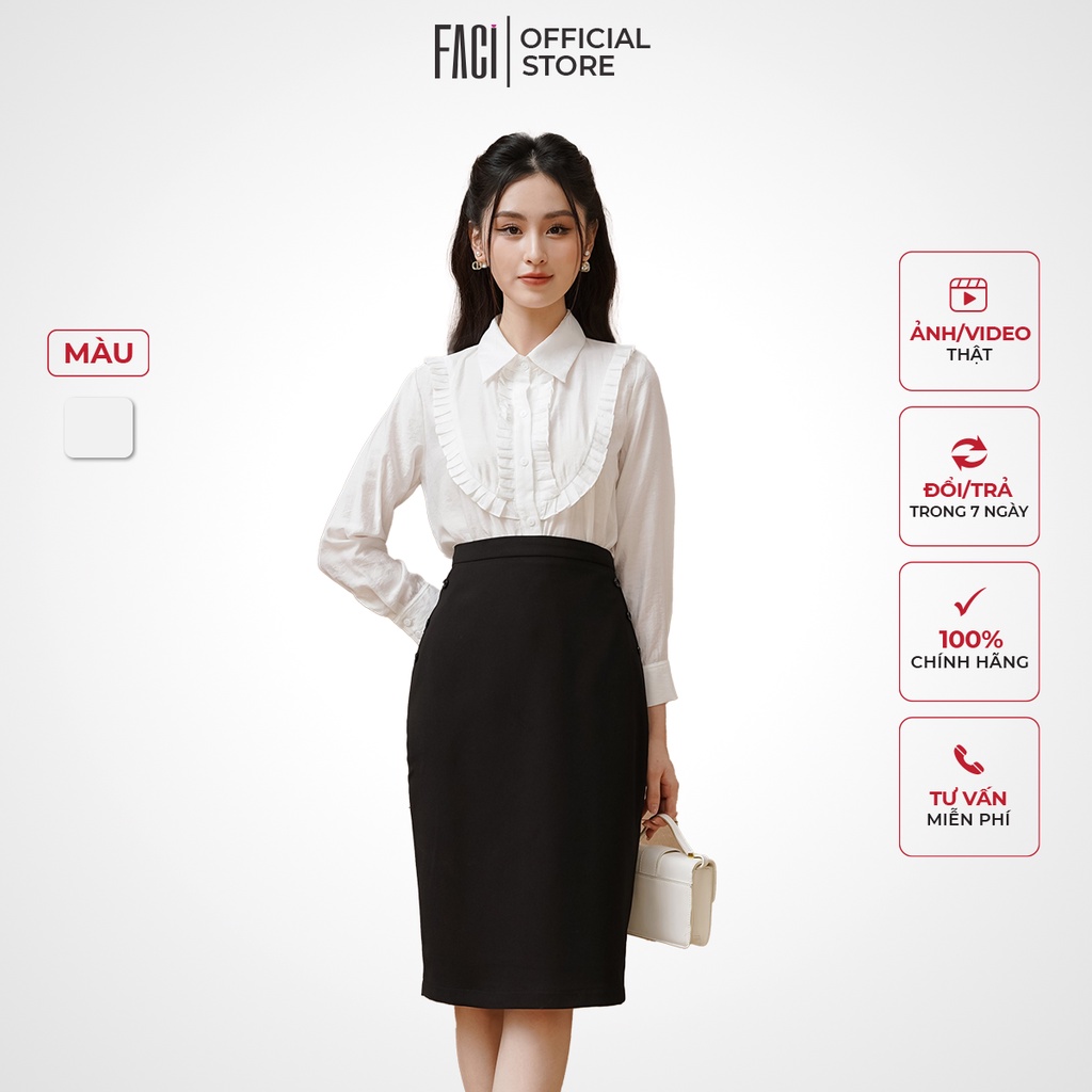 Áo Sơ Mi Nữ FACI Fae Thiết Kế Dáng Suông Cổ Đức Phối Bèo Xếp Li Thân Trước Tay Dài Chất Tơ Ý Mềm - FA213