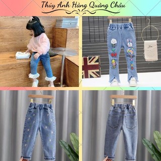 Quần jean bé gái họa tiết thêu hoa cúc sịn sò - hàng quảng châu cao cấp
