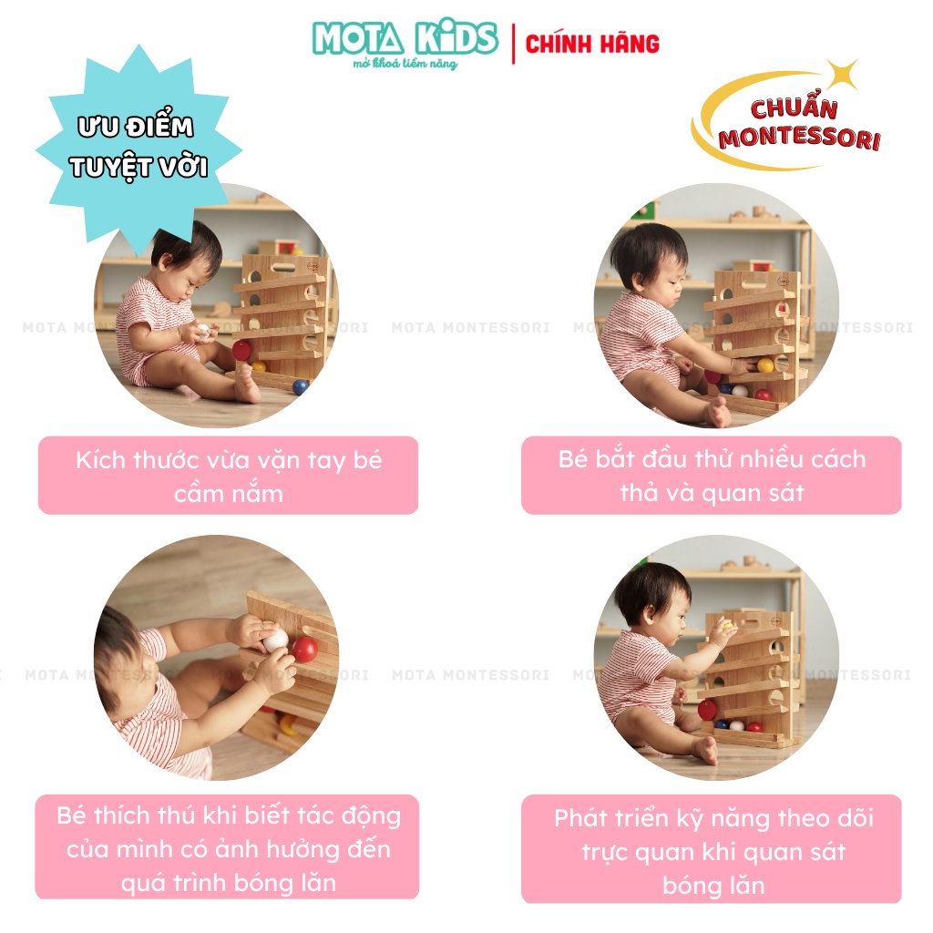 Đồ chơi montessori, đồ chơi trí tuệ - bộ thả bóng lăn cho bé 1 tuổi