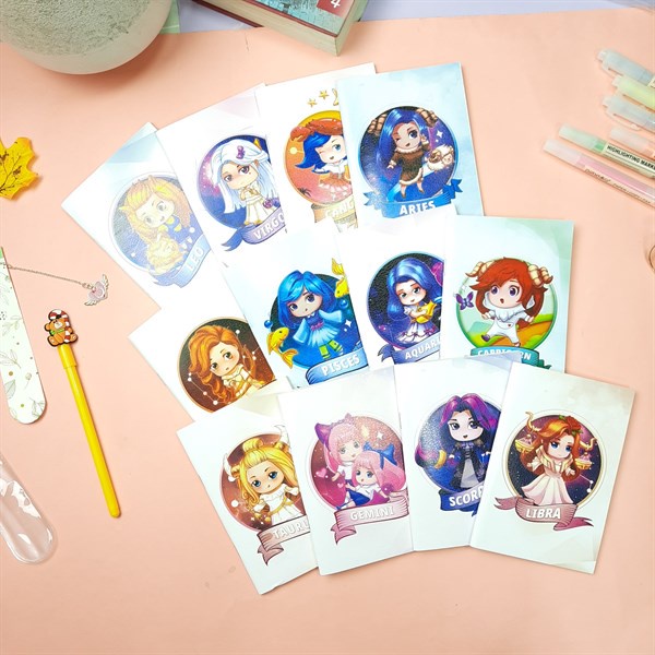 Sổ Tay Bỏ Túi Pocket Notebook Ruột Kem Trơn Để Ghi Chú Hay Ký Họa Hình Cung Hoàng Đạo Dễ Thương