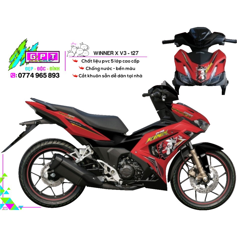 Tem xe Winner X V3 Mẫu Đỏ KingDrag I V127 I Decal Rời Cao Cấp Dễ Dán, Chống Nước, Chống Phai Màu