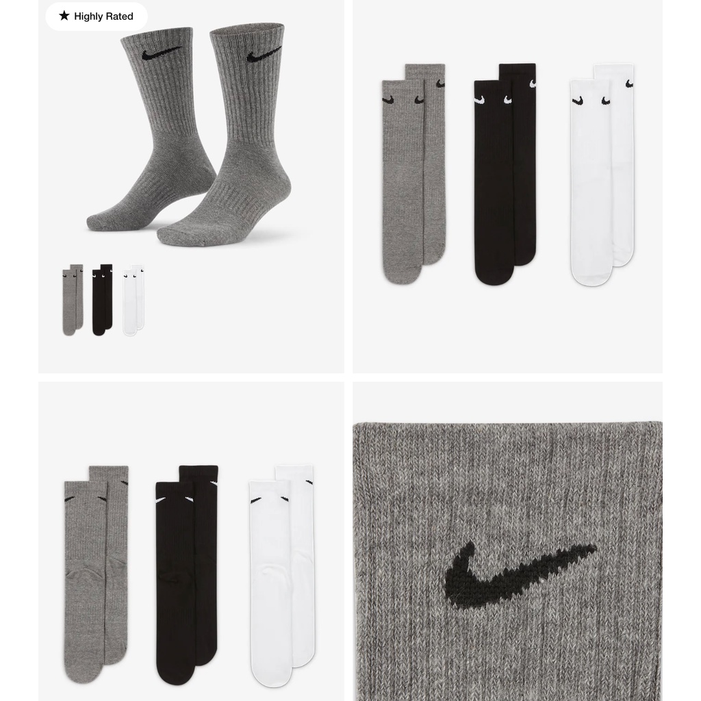 Tất Nike everyday set 3 đôi Trắng Xám Đen
