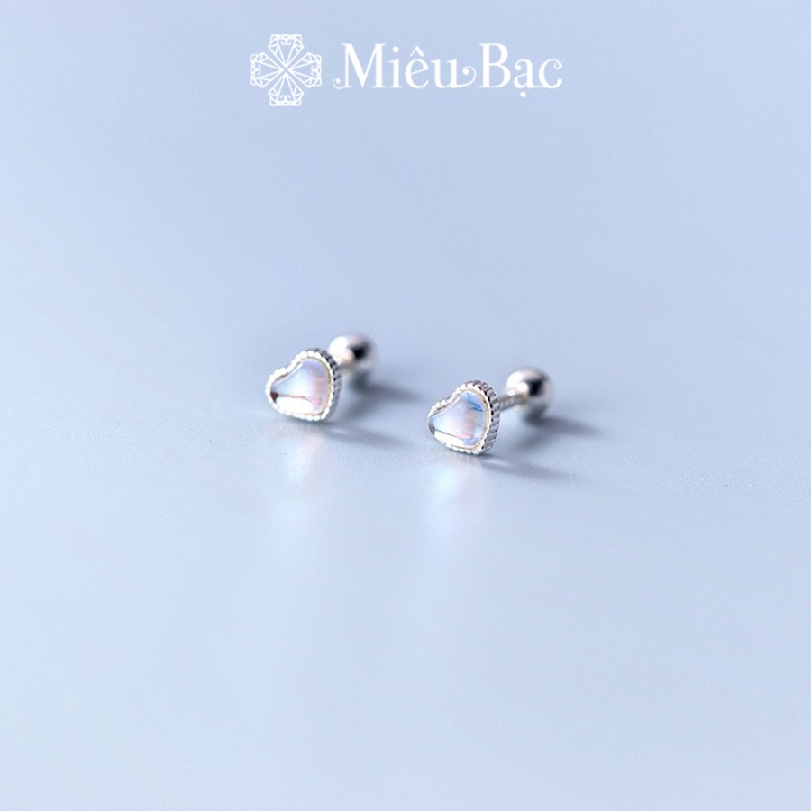 Khuyên tai bạc nữ Miêu Bạc bông tai nữ đá moonstone 1 chiếc dễ thương bạc 925 cao cấp chốt vặn cực trendy phụ kiện MB33