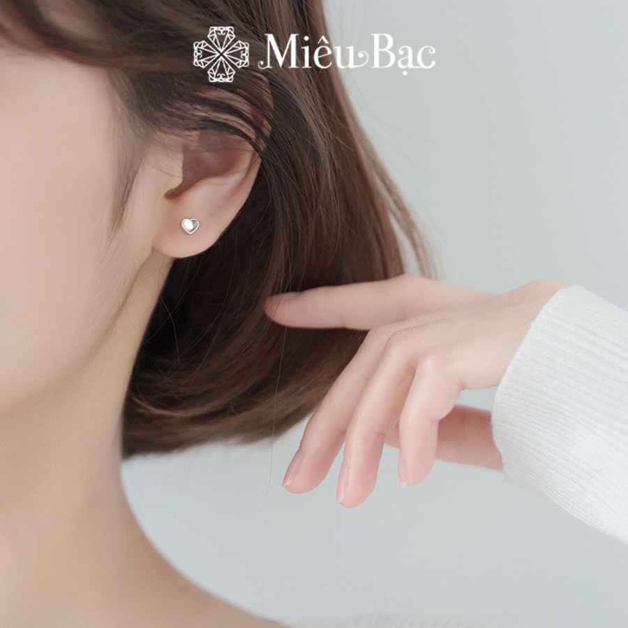 Khuyên tai bạc nữ Miêu Bạc bông tai nữ đá moonstone 1 chiếc dễ thương bạc 925 cao cấp chốt vặn cực trendy phụ kiện MB33