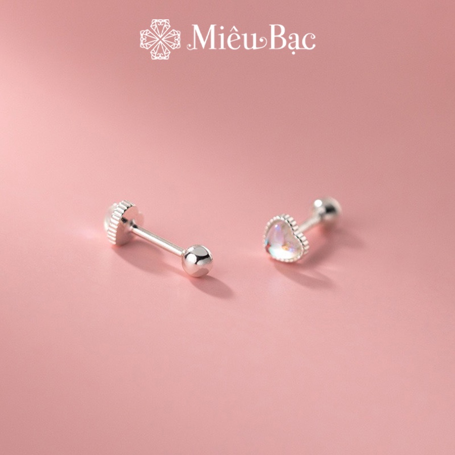 Khuyên tai bạc nữ Miêu Bạc bông tai nữ đá moonstone 1 chiếc dễ thương bạc 925 cao cấp chốt vặn cực trendy phụ kiện MB33