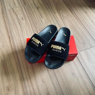 Dép quai ngang p.u.m.a suede đen gold