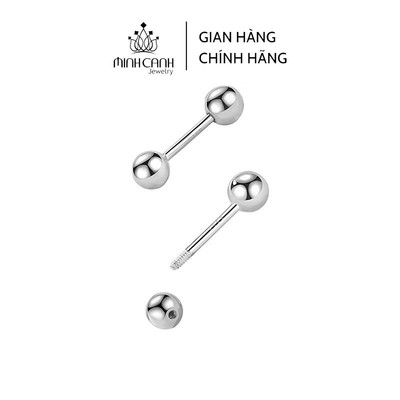 Khuyên Tai Bạc 2 Đầu Bi Chốt Vặn Thẳng Minh Canh Jewelry