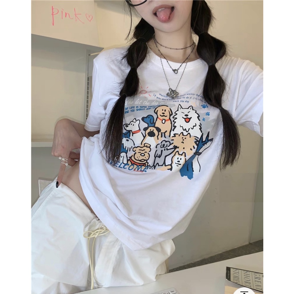 Áo thun baby tee đàn cún đáng yêu  nữ [FREESHIP] Phông kiểu dáng suông body cộc tay bánh bèo tiểu thư hotgirl đẹp