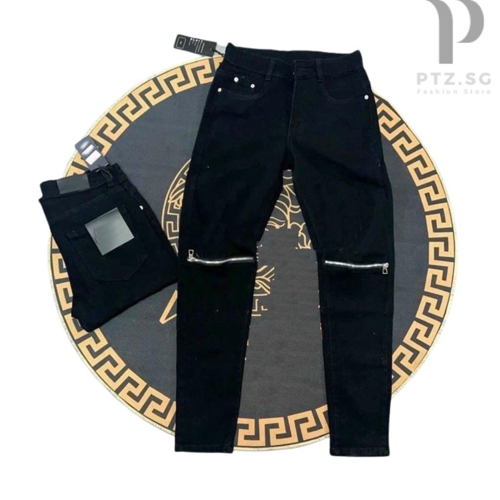 Quần jean nam khóa gối vải co giãn 4 chiều,quần bò nam màu đen khóa gối cao cấp