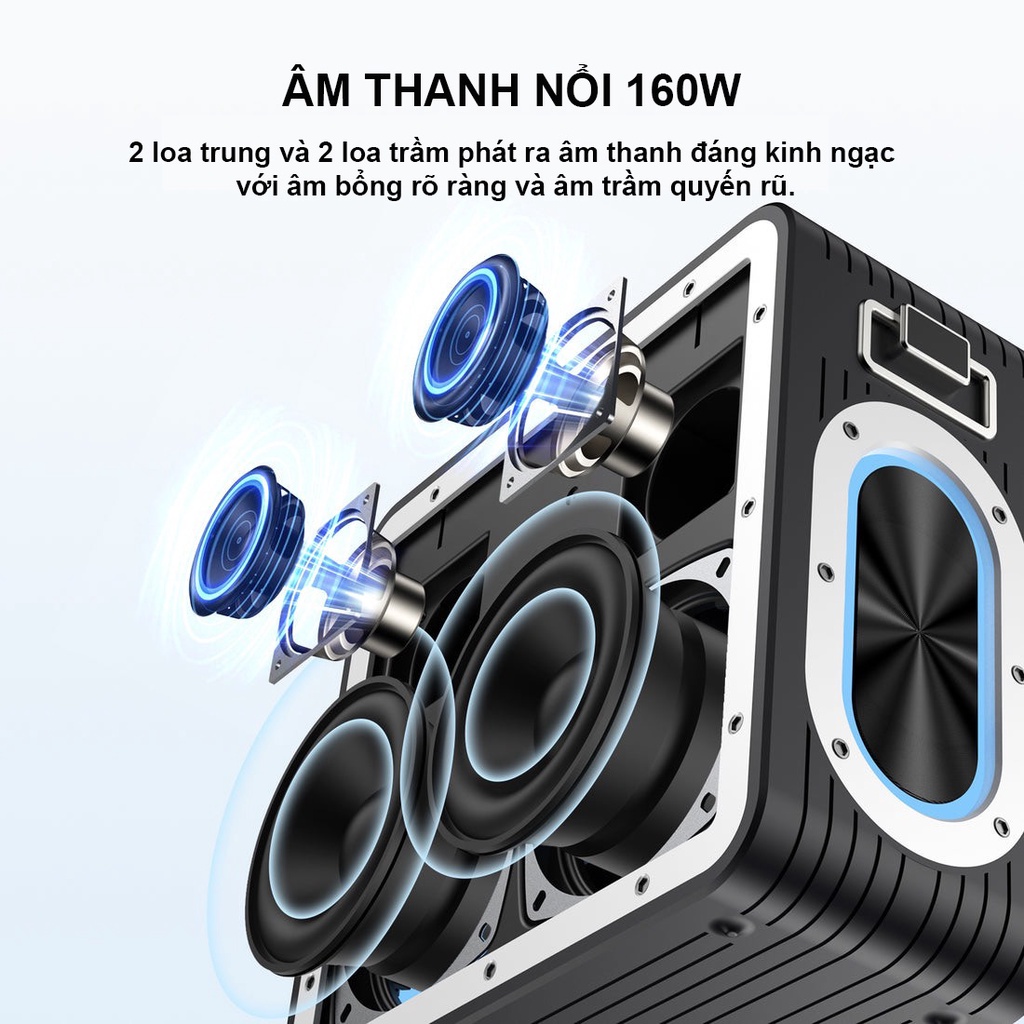 Loa Karaoke Bluetooth 5.0 SOUNARC A3 PRO + 2 Micro Không Dây, Công suất 160W, Chống Nước IPX6 - Bảo Hành 12 Tháng