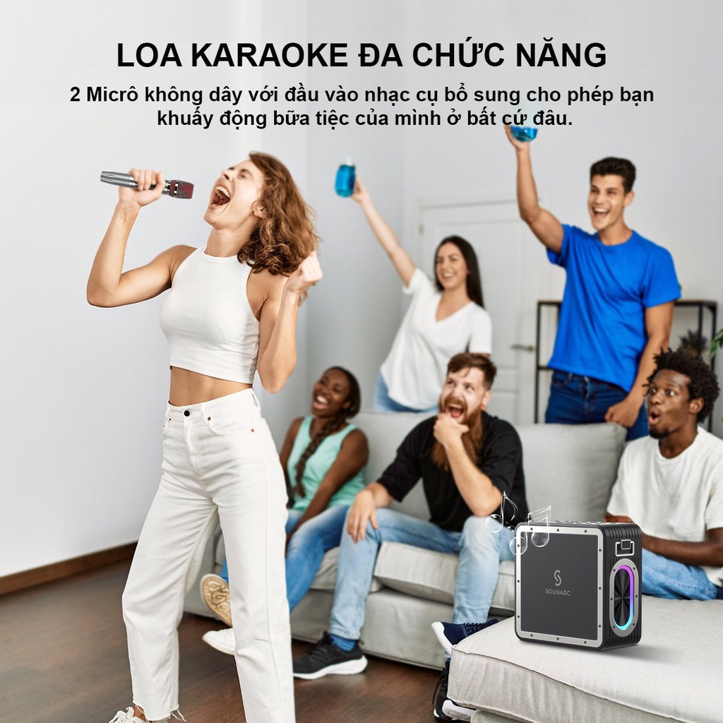 Loa Karaoke Bluetooth 5.0 SOUNARC A3 PRO + 2 Micro Không Dây, Công suất 160W, Chống Nước IPX6 - Bảo Hành 12 Tháng