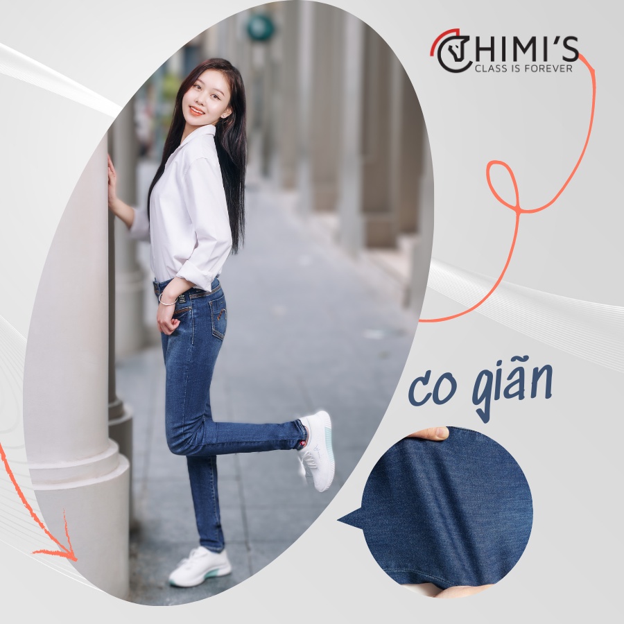Quần jean nữ quần bò nữ CHIMI-01 dáng Skinny màu xanh wash bạc ống chất vải Cotton co giãn thoáng mát dễ vận động