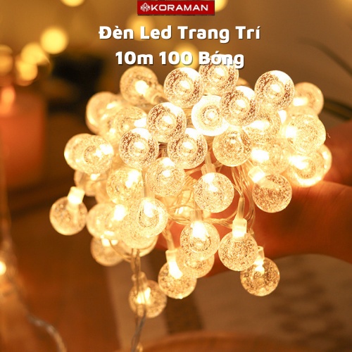 Dây đèn led trang trí nhà cửa 10m100 bóng, đèn led decor bóng tròn màu vàng ấm Koraman