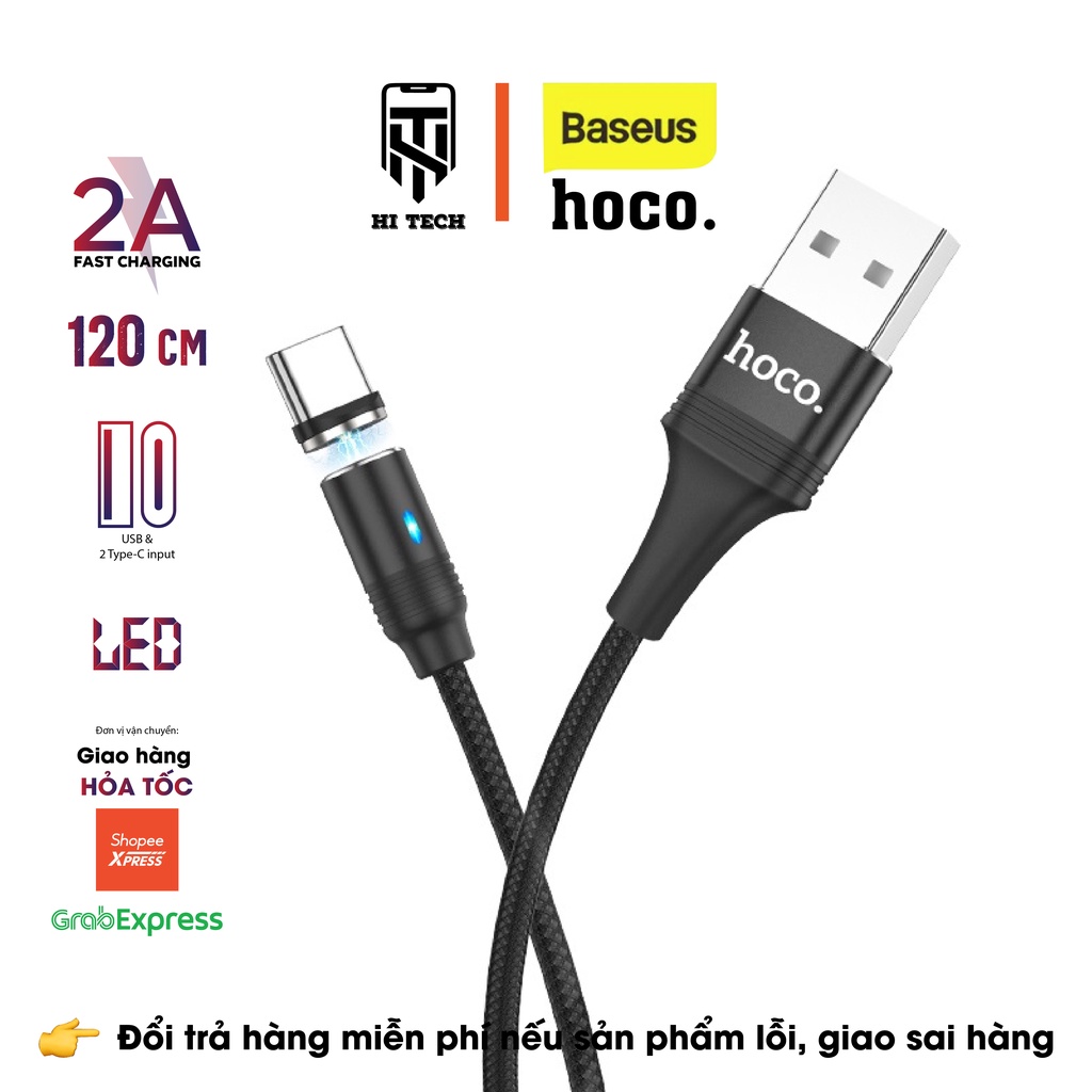 Dây sạc nhanh HOCO U76 đầu sạc nam châm, sạc nhanh 2A truyền dữ liệu từ USB sang Type-C dây sạc dài 1m.