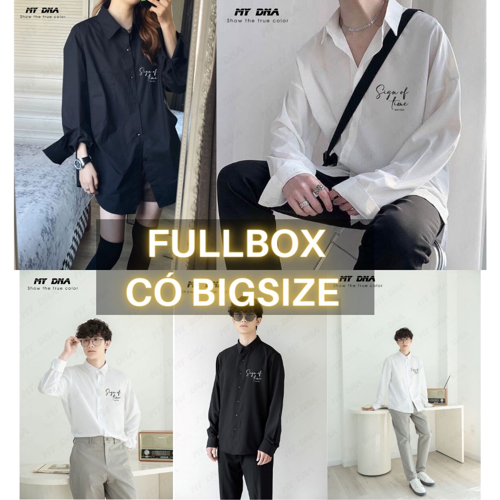Áo sơ mi dài tay local brand có bigsize cặp đôi nam nữ form rộng unisex cổ trắng đen không nhăn cao cấp fullbox MY DNA