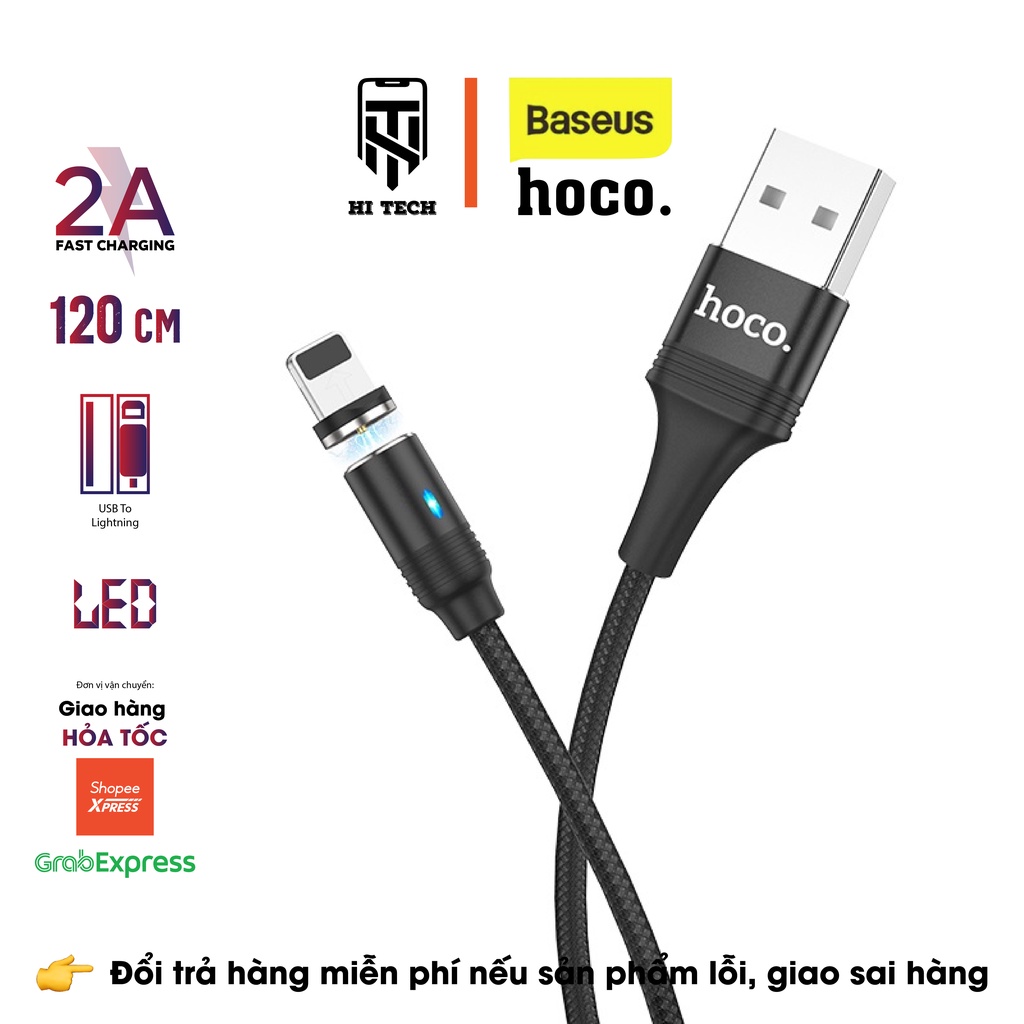 Dây sạc nhanh HOCO U76 đầu sạc nam châm, sạc nhanh 2A truyền dữ liệu từ USB sang Nightling dây sạc dài 1m.