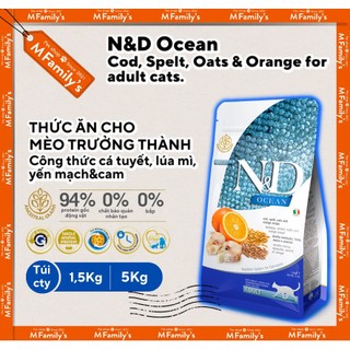 5kg - hạt n&d ocean cho mèo trưởng thành vị cá tuyết, yến mạch&cam