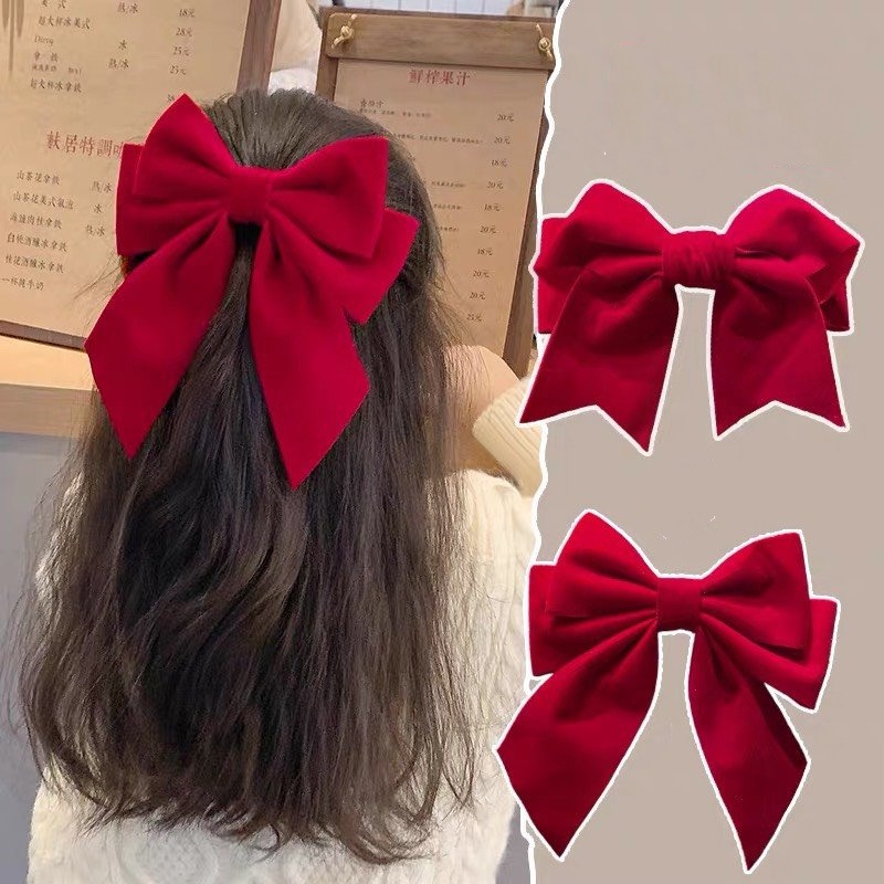 Kẹp tóc bé gái, cài tóc nơ nhung đỏ nhiều mẫu cho bé gái Y199