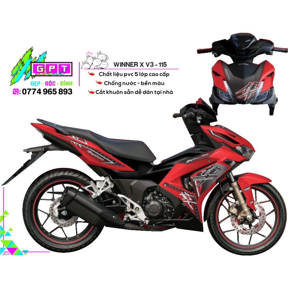 Tem xe Winner X V3 Mẫu Đỏ HAYABUSA I V115 I Decal Rời Cao Cấp Dễ Dán, Chống Nước, Chống Phai Màu